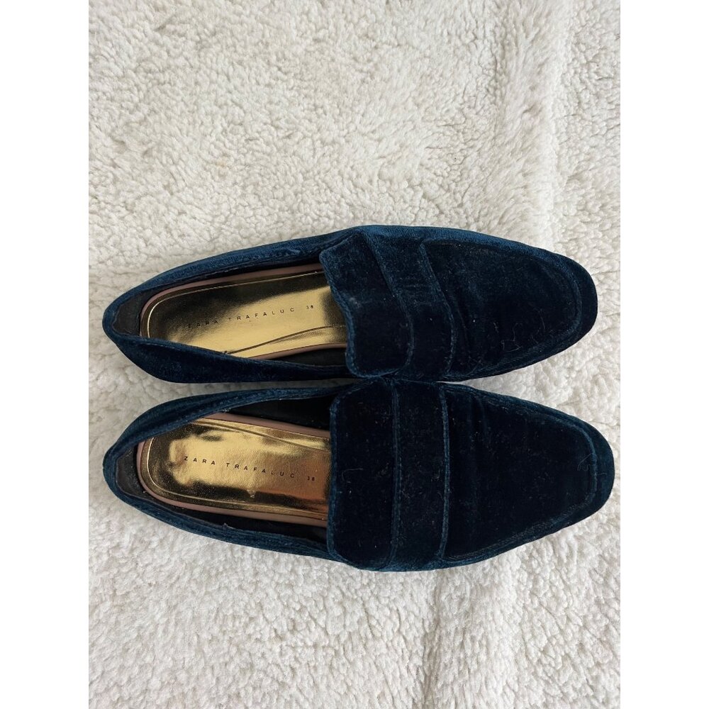 Zara Trafaluc Blue Velvet Loafers Size 38 / US 7.5 - Picture 4 of 8